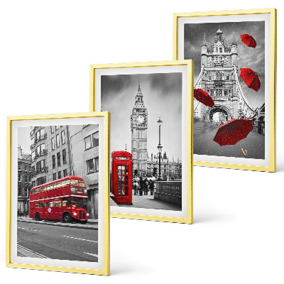 Set 3 slik v okvirju Rdeči poudarki London