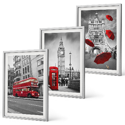 Set 3 slik v okvirju Rdeči poudarki London