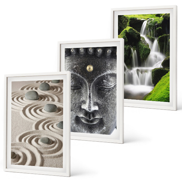 Set 3 slik v okvirju Mir kamnov zen slapa Buda
