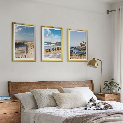 Večdelna slika v okvirju Lesena pot ob plaži, pečine