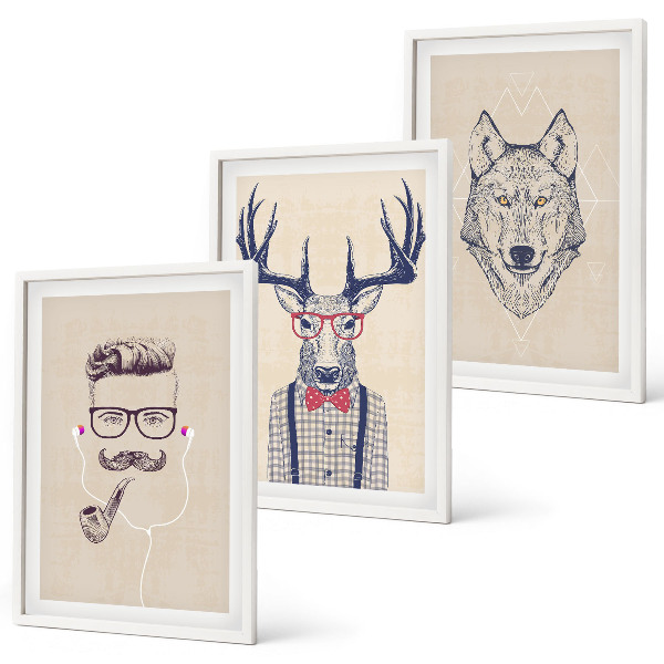 Set 3 slik v okvirju Elegantni živalski portreti