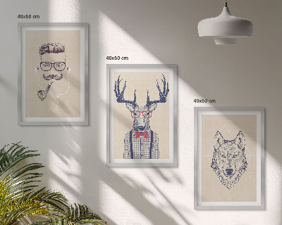 Set 3 slik v okvirju Elegantni živalski portreti