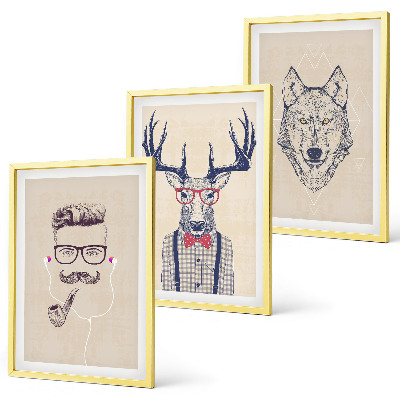 Set 3 slik v okvirju Elegantni živalski portreti