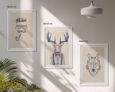 Set 3 slik v okvirju Elegantni živalski portreti
