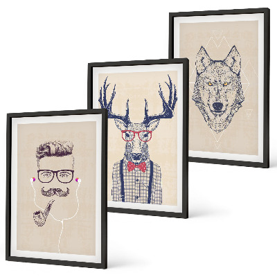 Set 3 slik v okvirju Elegantni živalski portreti