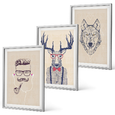Set 3 slik v okvirju Elegantni živalski portreti