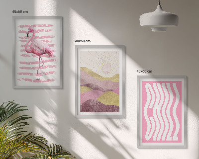 Večdelna slika v okvirju Pastelna pokrajina z rožnatimi flamingi