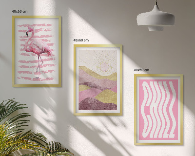 Večdelna slika v okvirju Pastelna pokrajina z rožnatimi flamingi
