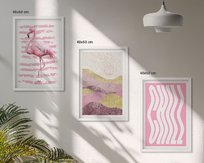 Večdelna slika v okvirju Pastelna pokrajina z rožnatimi flamingi