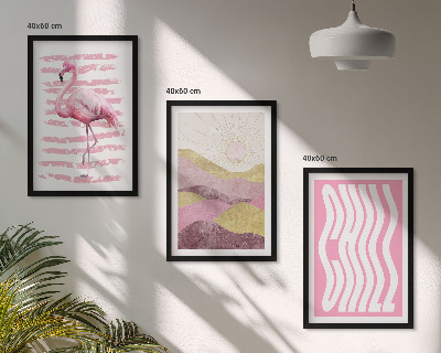 Večdelna slika v okvirju Pastelna pokrajina z rožnatimi flamingi