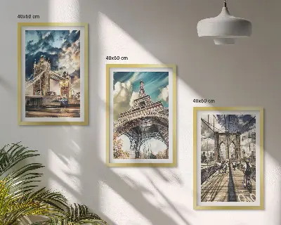 Večdelna slika v okvirju z motivom mostov, stolpov in evropskih mest
