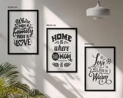 Večdelna slika v okvirju z motivom družine, ljubezni, doma in topline