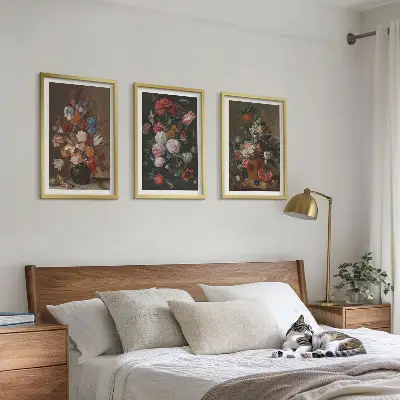 Kompozicije cvetja v vazah večdelna slika v okvirju