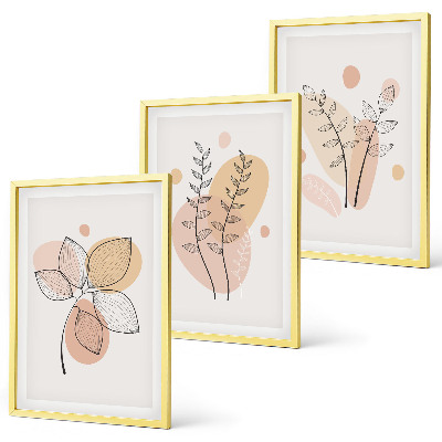 Set 3 slik v okvirju Pastelne rastlinske risbe