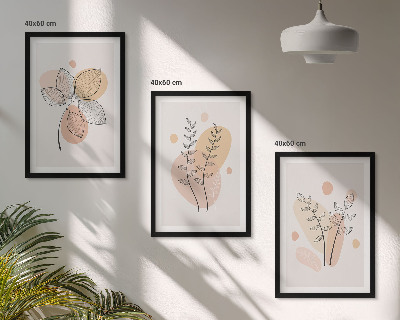 Set 3 slik v okvirju Pastelne rastlinske risbe