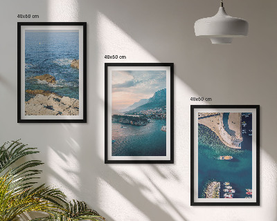 Set 3 slik v okvirju Pogled na morje, pečine, pristanišča