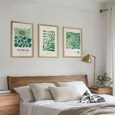 Komplet 3 slik v okvirju z motivi zelenih listnatih rastlin