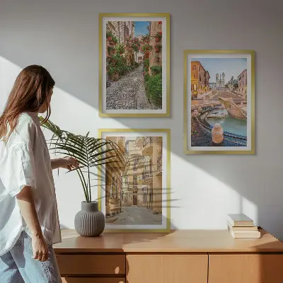 Očarljive ulice fontane triptih v okvirju