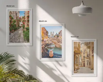 Očarljive ulice fontane triptih v okvirju