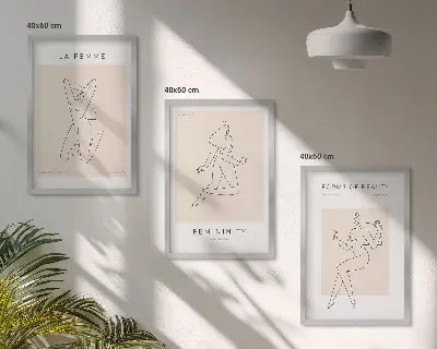 Večdelna slika v okvirju plakat z minimalizmom ženskih silhuet