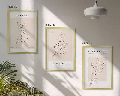 Večdelna slika v okvirju plakat z minimalizmom ženskih silhuet
