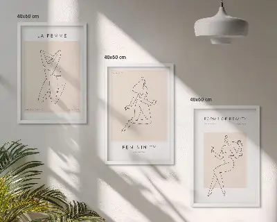 Večdelna slika v okvirju plakat z minimalizmom ženskih silhuet