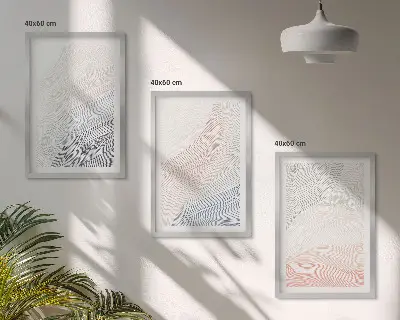 Set 3 slik v okvirju abstraktni valovi iz kartona v pastelnih barvah