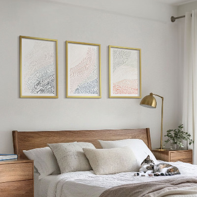 Set 3 slik v okvirju Abstraktni valovi iz kartona, pastelni