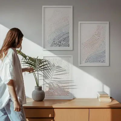 Set 3 slik v okvirju abstraktni valovi iz kartona v pastelnih barvah