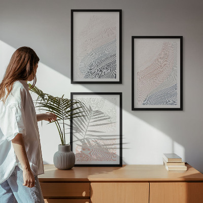 Set 3 slik v okvirju Abstraktni valovi iz kartona, pastelni