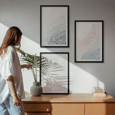 Set 3 slik v okvirju abstraktni valovi iz kartona v pastelnih barvah