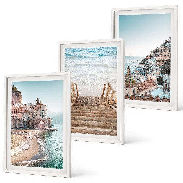 Set 3 slik v okvirju Poletni pastelni razgledi na plažo