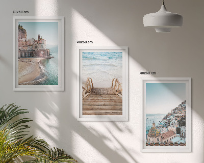 Set 3 slik v okvirju Poletni pastelni razgledi na plažo