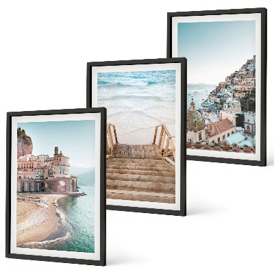 Set 3 slik v okvirju Poletni pastelni razgledi na plažo