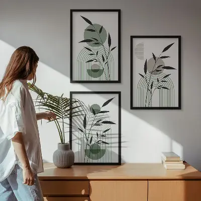 Večdelna slika v okvirju z motivom boho rastlinskih kompozicij