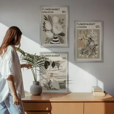 Triptih Retro rože iz mest po svetu v okvirju