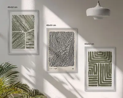 Komplet 3 slik v okvirju z vzorcem zelenih črt in oblik