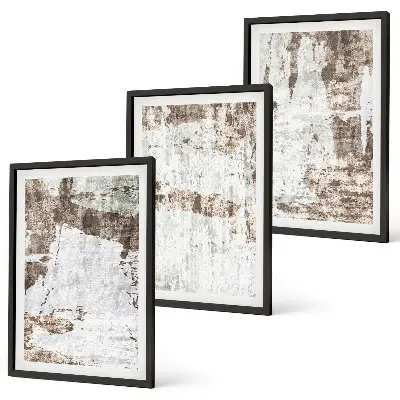 Komplet 3 slik v okvirju abstraktni vzorci v beli in rjavi barvi