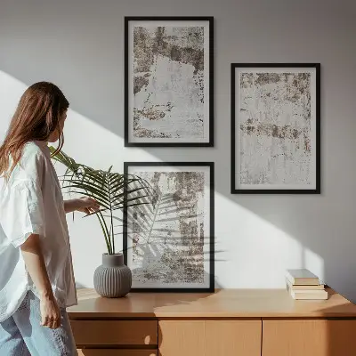 Komplet 3 slik v okvirju abstraktni vzorci v beli in rjavi barvi