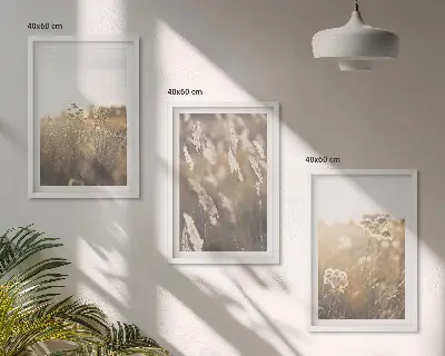 Komplet 3 slik v okvirju motiv krajine s travo in cvetjem