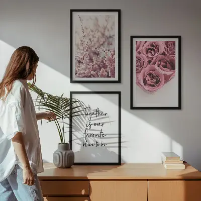 Komplet 3 slik v okvirju motivi vrtnic z napisom