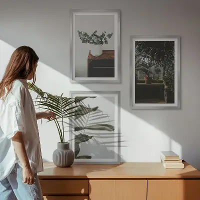 Rustikalne lončnice večdelna slika v okvirju