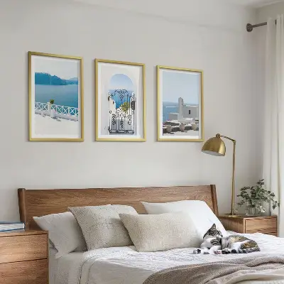 Stavbe Belega morja v Grčiji komplet 3 slik v okvirju