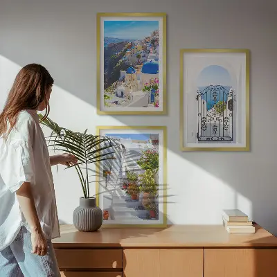 Arhitektura Santorinija v Oiji triptih v okvirju
