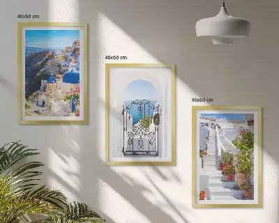 Arhitektura Santorinija v Oiji triptih v okvirju