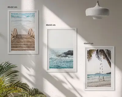 Komplet 3 slik v okvirju motiv stopnice na plaži z morsko gugalnico
