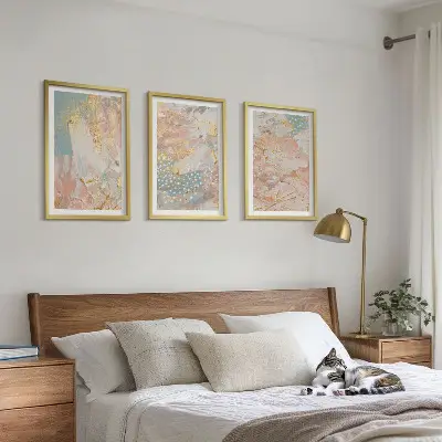 Abstraktni pastelni vzorci komplet 3 slik v okvirju