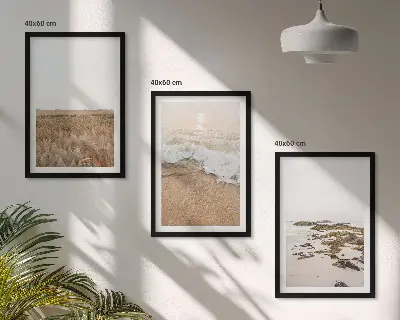Triptih v okvirju morski motiv s plažo, valovi in kamni