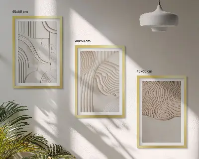 Komplet 3 slik v okvirju abstraktni vzorci v bež in beli barvi