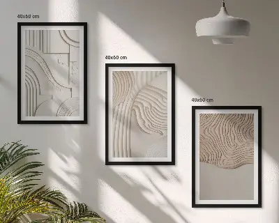 Komplet 3 slik v okvirju abstraktni vzorci v bež in beli barvi